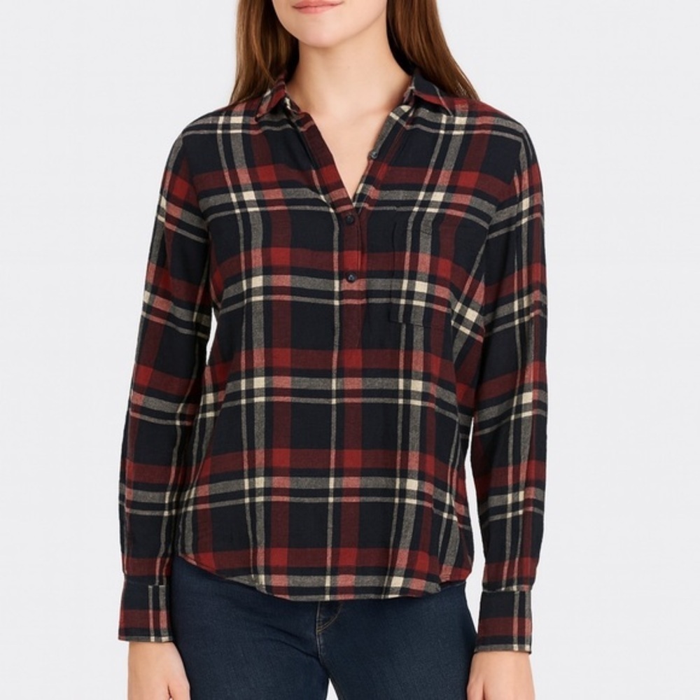 beachlunchlounge Orange & Black Plaid Button-Down Flannel Shirt